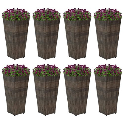 Sunnydaze 24" Square Tall Wicker Outdoor Planter, Brown, 8pk - color: Brown, size: 24 in