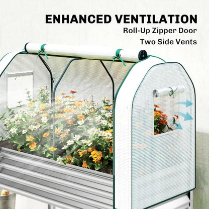 Outsunny Galvanised Raised Garden Bed with Greenhouse Cover, Silver - color: Silver