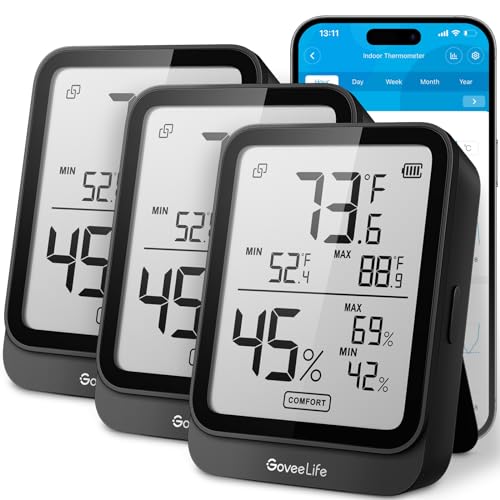 GoveeLife Bluetooth Hygrometer Thermometer H5104, LCD Digital Black 3-Pack - color: Black, size: 3Pack