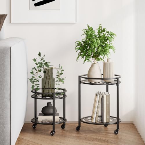 Rolling Plant Stand, 2 Tier Plant Caddy with Wheels 2 Pack Black - color: Black-a