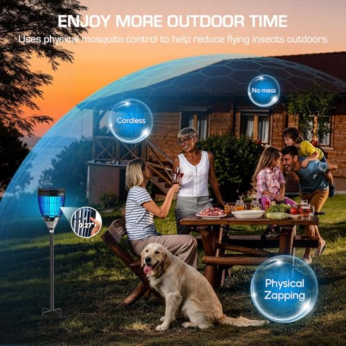 Solar Bug Zapper Outdoor, Mosquito Zapper with Flame & Projector Light - color: Black