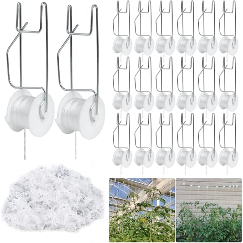 Tomato Support Hooks with String 20 Pcs,100 Pcs Plant Support Clips for Climbing Plants,Tomato Trellis Roller Hooks with 49.2FT String,Reusable Grape Vine Clips to Prevent Tomatoes - size: 20Pcs Tomato Rollerhook+100 Pcs Plastic Plant Clip