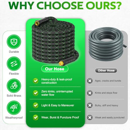 Garden Hose 50 FT, Non-Expandable Kink Free Water Hose,Lightweight Flexible - size: 50ft