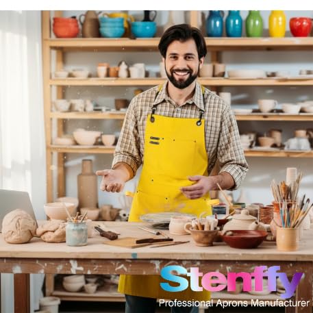 Kitchen Apron, Work Apron, Canvas Apron, Yellow - color: Yellow