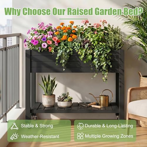 EFU 2PCS Raised Garden Beds Outdoor, with Wheels & Extra Storage Shelf