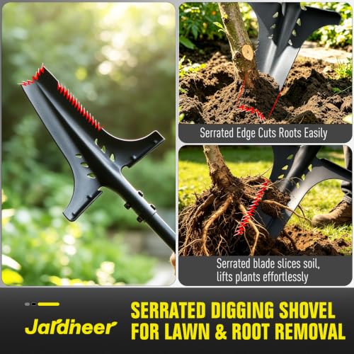 Jardineer Thickened Root Shovel, 45 Inch Serrated Digging Spade