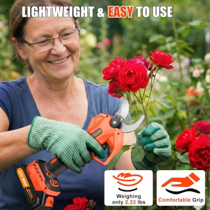 Electric Pruning Shears, 2.56-Inch Cut, 2 Batteries & Spare Blades - color: Orange