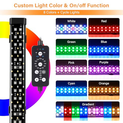 hygger Submersible LED Aquarium Light, 11W 12 in 24/7 Mode Fish Tank Light with 5 Rows Beads, with Timer 9 Colors and Adjustable Brightness, IP68 Waterproof Full Spectrum Light for 13-23 inch Tank - size: 12in 11W