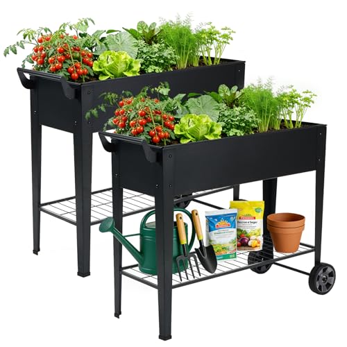 2-Pack 32" Tall Elevated Raised Garden Bed with Wheels and Shelf - size: 14.6"W ( 2PCS )