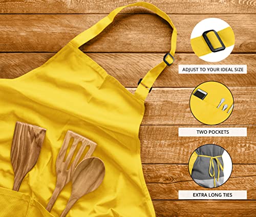 Utopia Kitchen Bib Aprons 2 Pack Adjustable With 2 Pockets - color: Yellow