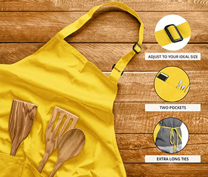 Utopia Kitchen Bib Aprons 2 Pack Adjustable With 2 Pockets - color: Yellow
