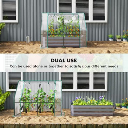 Outsunny 4 x 3ft Metal Planter Box with Mini Greenhouse Clear and Dark Gray - color: Clear and Dark Gray