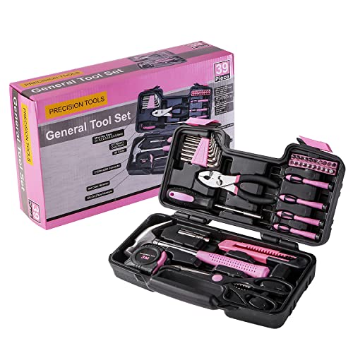 RVOGJP 39-Piece All Purpose Pink Household Tool Kit for Women - Small Tool Set with Toolbox, Great for Home, Garage, Office & College Dorm Use - color: Pink