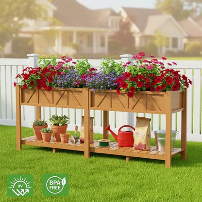 HIPS All-Weather Elevated Raised Garden Bed with Legs,72"L x 17"W x 28.7"H - color: Teak, size: 72"L-Without Wheels