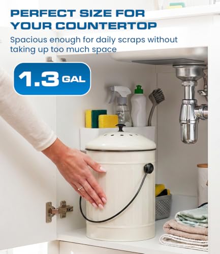 Plexon Kitchen Compost Bin Indoor with Lid, Off-White 1.5 Gall - color: Off-white