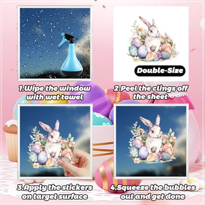81PCS Easter Window Clings - Easter Window Clings for Glass Windows, Easter Egg Bunny Butterfly Stickers for Window Decals, Double-Sided Spring Flower Window Stickers for Easter Decorations (9 Sheets) - style: A-Easter