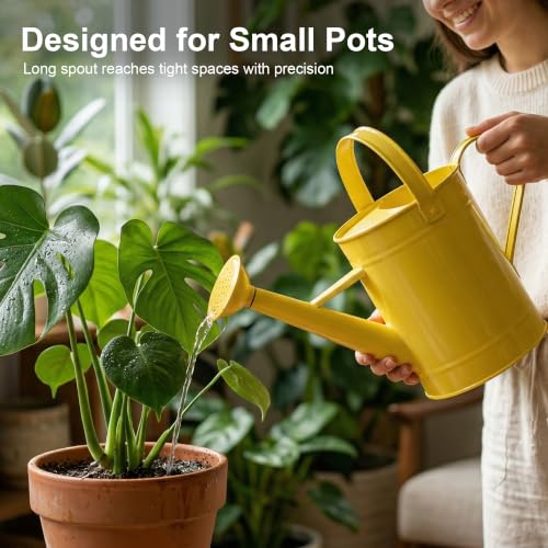 Topadorn 55 oz Metal Watering Can with Long Spout for Indoor Plants, Yellow