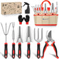Yesker Gardening Tools 9-Piece Heavy Duty Garden Tool Set Gardening Supplies Gifts for Women Men Gardening Hand Tool Kit with Non-Slip Ergonomic Handle, Garden Bag, Durable Gloves, Pruning Shears, Red - size: 9PCS Black Red