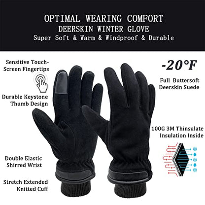 SKYDEER 3M Thinsulate Thermal Winter Work Gloves with Windproof Premium Genuine Deerskin Suede Leather (Unisex SD8671T) - color: Sd8651t, size: X-Large