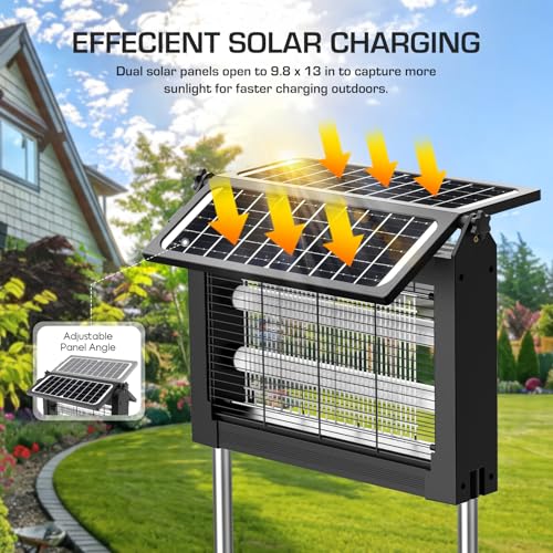 Solar Bug Zapper Outdoor with Dual Solar Panels, 4500V Mosquito Zapper - color: Black