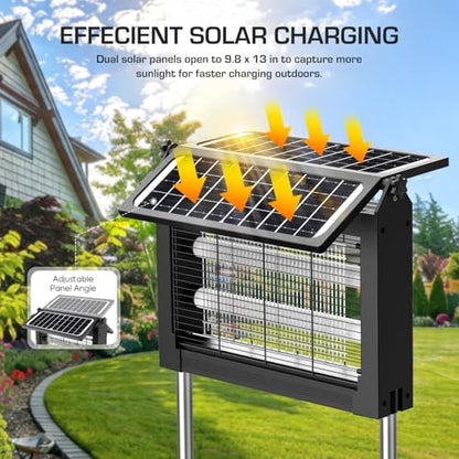 Solar Bug Zapper Outdoor with Dual Solar Panels, 4500V Mosquito Zapper - color: Black