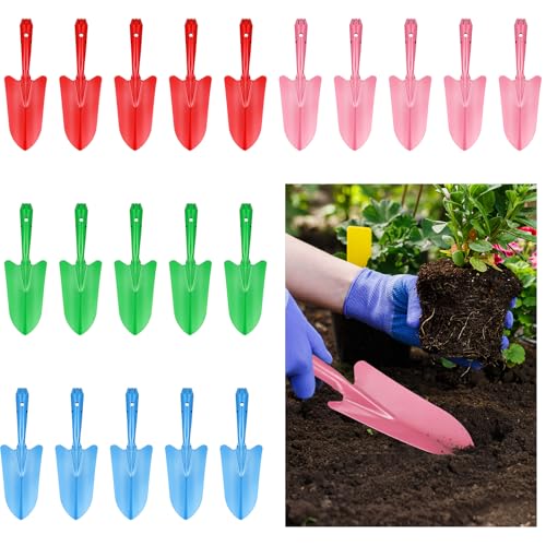 20 Pack Mini Colorful Metal Hand Shovel Digging Trowel Set Transplanting Garden Shovel for Flower Soil Planting Succulent Women Men Gift Indoor Outdoor, 4 Colors Gardening Tools 11 x 3 Inch