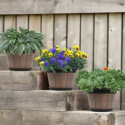 Quarut 4 Pack 8 inch Pots for Plants,Upgrade Whiskey Barrel Planters - size: 8 inch