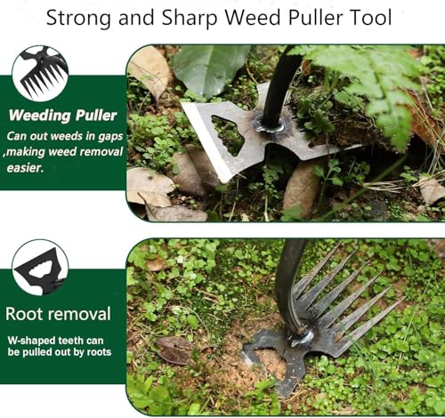 Weed Puller Gardening Hand Weeder Tools,Portable Artifact Uprooting Weeding 6 Teethes Manganese Steel Weed Removal Dual Purpose Manual Hand Pulling Tool for Lawn Garden - color: Green