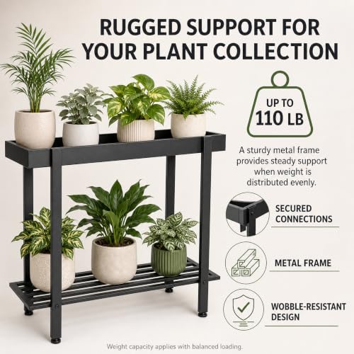 Honla 2 Tier Metal Plant Stand,Indoor Outdoor Plant Table for Window,Black - color: Black
