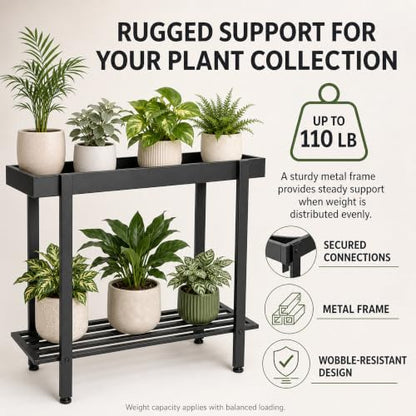 Honla 2 Tier Metal Plant Stand,Indoor Outdoor Plant Table for Window,Black - color: Black