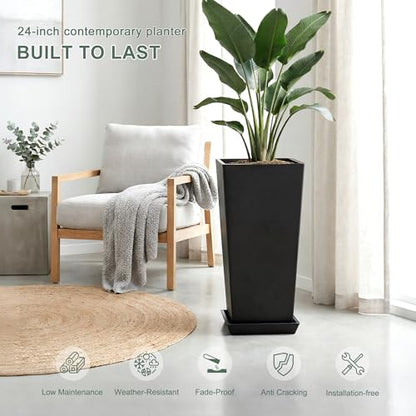 24" Tall Black Planters Outdoor Set of 2 - color: Black