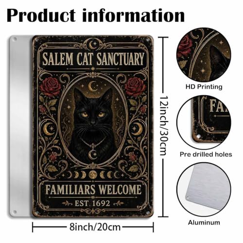 Halloween Metal Art Sign Salem Cat Sanctuary Black Cat Wall Decor - color: 06A