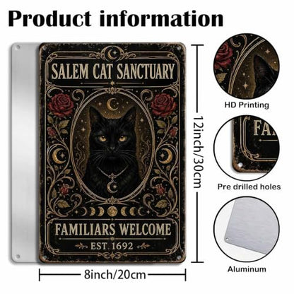Halloween Metal Art Sign Salem Cat Sanctuary Black Cat Wall Decor - color: 06A
