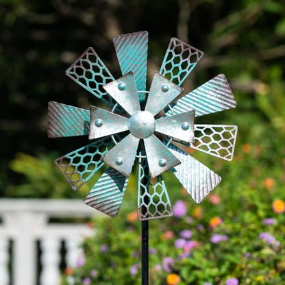 Viveta Metal Wind Spinners Outdoor, 13" Kinetic Wind Spinner - color: Green Silver -Single
