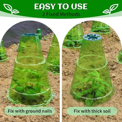 Garden Cloches for Plants, 40 Pack Garden Cloche with Rotary Vent, Reusable Bell Plant Covers with 40Pcs Ground Stakes, Plant Cloche Protectors from Animals Snails Birds Chickens, 7.9" H X 6.7" D - color: Green-40pc