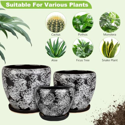Ceramic Plant Pots With Saucer & Drainage, 6 inch Indoor Flower Pots - color: Gray, size: 6 inch