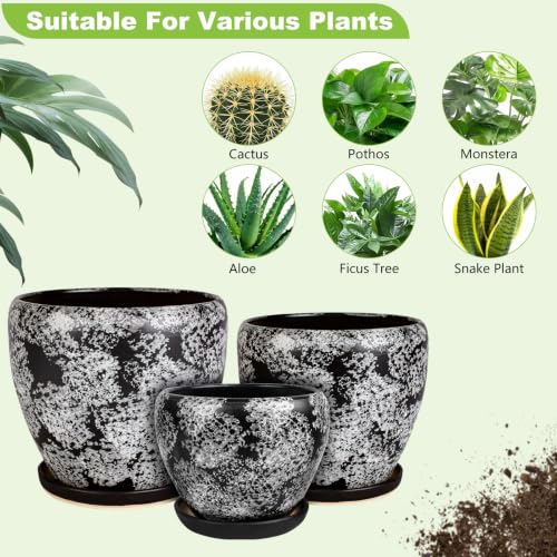 Ceramic Plant Pots With Saucer & Drainage Hole, 6 inch Indoor Flower Pots - color: Gray, size: 10 inch