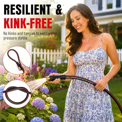 Heavy Duty Garden Hose 50ft, NON-EXPANDABLE Flexible Water Hose, Kink Resistant Lightweight Hybrid Hose, Leakproof Hose Male to Female Fittings - color: Black+Red, size: 50ft