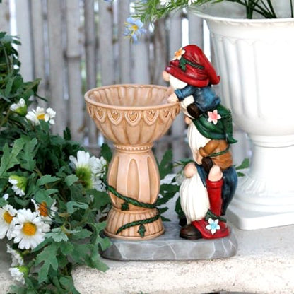 Sheaifun Solar Garden Gnomes Outdoor Statues with Bird Bath Feeder for Yard - style: Three Gnomes