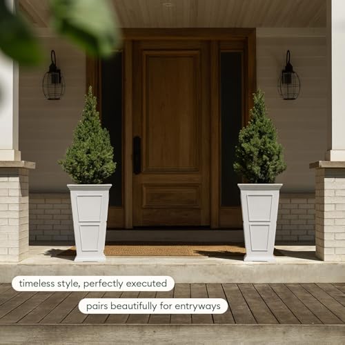 Veradek Brixton Series Planter - Tall Outdoor Planter with Shelf - color: White, size: 26 inch -2 Pack