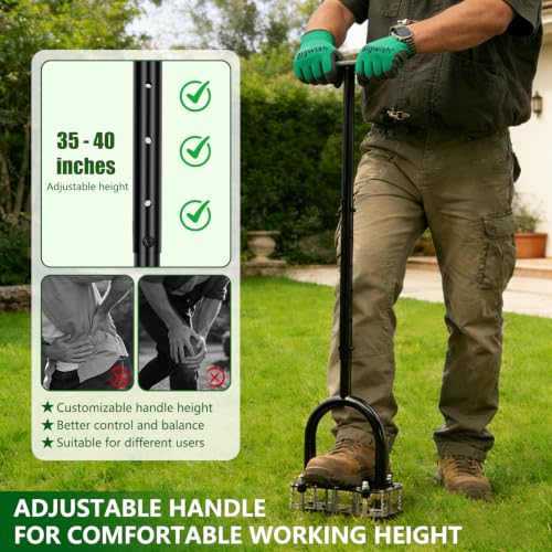 2-in-1 Lawn Aerator Tool, Manual Core Aerator with Spike & Plug Heads