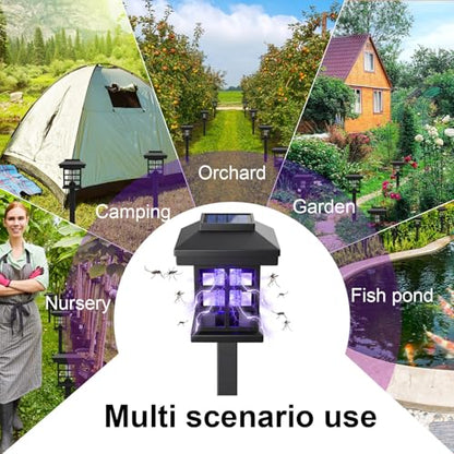 4 Pcs Solar Bug Zapper Outdoor Waterproof, Black Purple Fire - color: Black Purple Fire