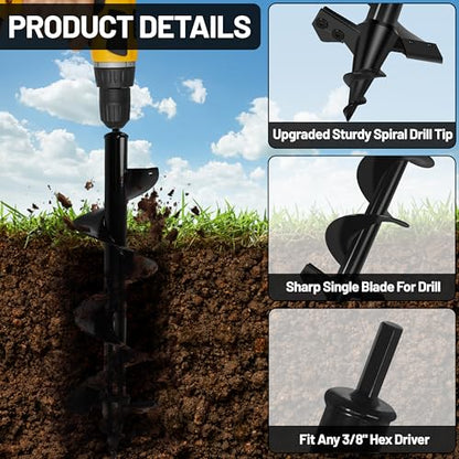 4x16 Upgraded Post Hole Auger - Auger Drill Bit for Planting,Spiral Drill Bit for Planting-Heavy-Duty Spiral Blade Garden Drill Bit for 3/8" Hex Drive Drill