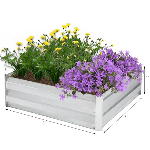 Raised Garden Bed,Galvanized Raised Beds for Gardening,3ft x 3ft Outdoor Metal Raised Bed Planter Boxes Kit for Vegetables,Flowers Herbs