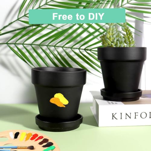 vensovo 4 Inch Black Terracotta & Clay Pots with Saucer, 6 Pack - color: Black