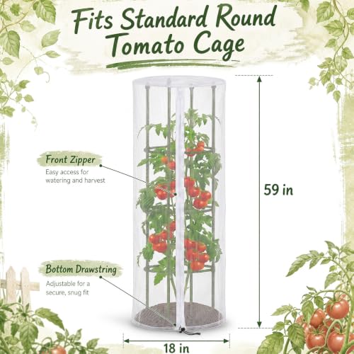 6 Pcs Garden Bird Netting Cover with Zipper for Round Tomato Cage 59" x 18"