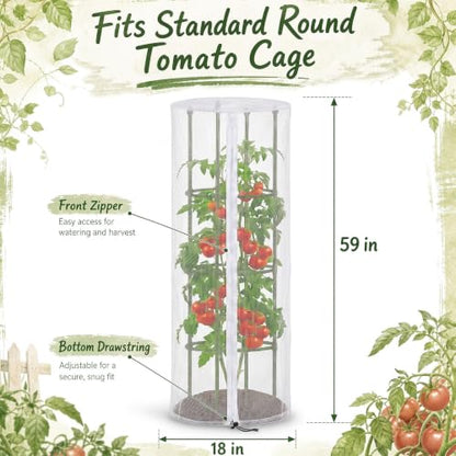 6 Pcs Garden Bird Netting Cover with Zipper for Round Tomato Cage 59" x 18"