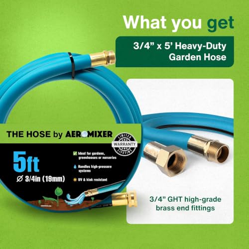 Aeromixer THE HOSE 3/4 Inch Garden Hose 5 Ft Heavy Duty Water Hoses - size: 3/4" x 5', style: 1 Pack