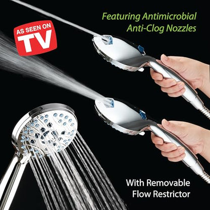 AquaCare 8-mode High Pressure Handheld Shower Head with 2-mode Power Wash - color: Premium Chrome, style: 1.8 Gallon Per Minute
