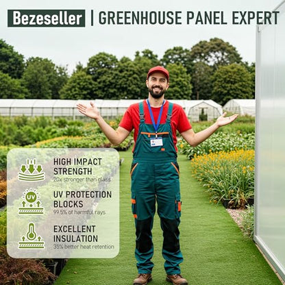 Bezseller 12 Pcs 5'x2' Polycarbonate Greenhouse Panels, Translucent White - color: Transparent, size: 0.32"丨12 Pcs